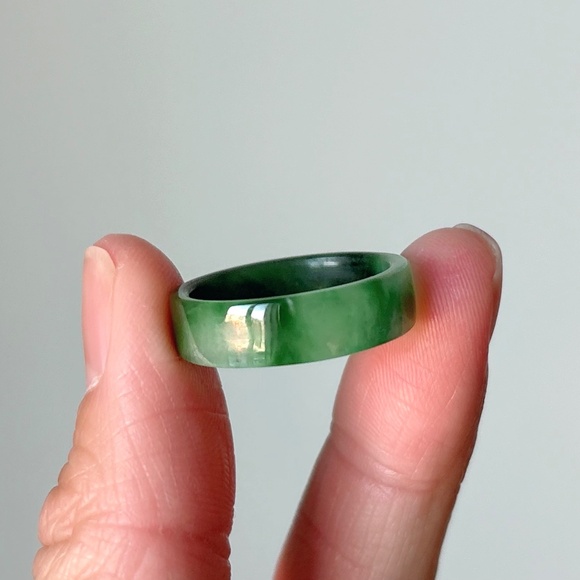 Size 7.5 US Jade Ring, Natural Green Burmese Jadeite Square Band Ring RJ295 - Picture 5 of 10